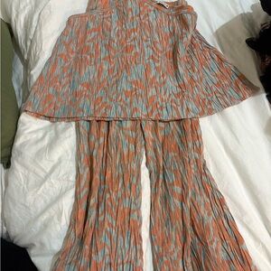 Zara Orange and Blue Patterned Jumpsuit